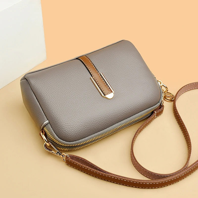 Luxury Genuine Leather Crossbody Bag for Women - Soft Cowhide Messenger Bag with Elegant Flap Closure