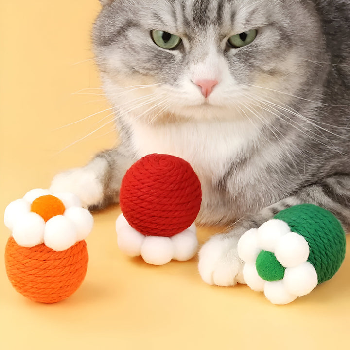 Sisal Ball Cat Toy with Interactive Teaser Stick and Molar Benefits