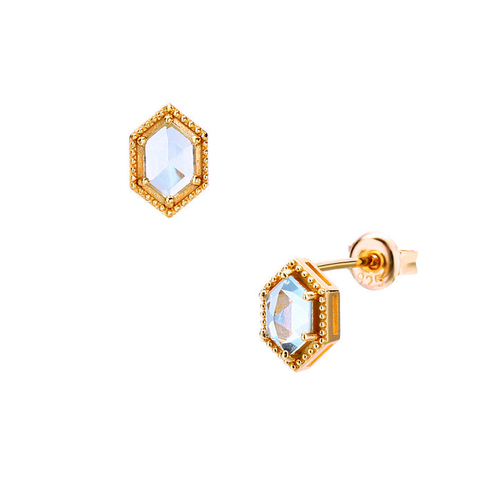 Small And Simple Retro Sky Blue Topaz Stud Earrings For Women