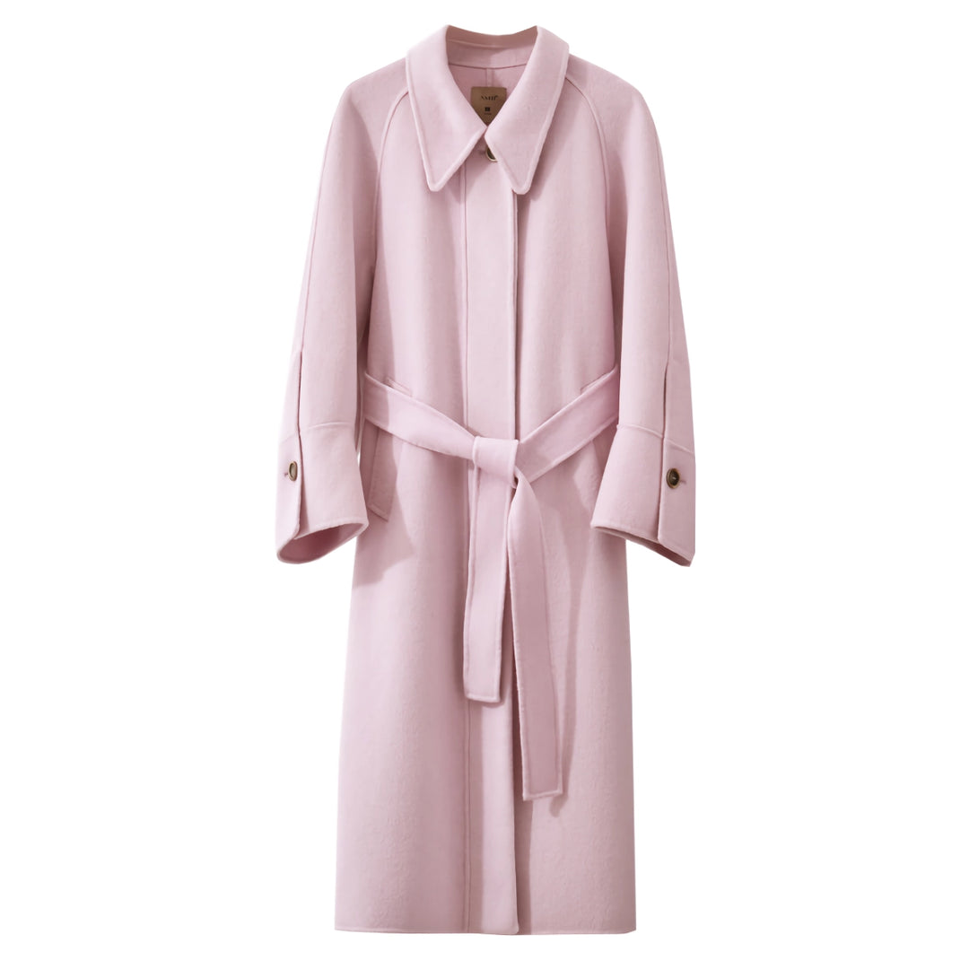 Luxurious Women's Long Woolen Coat with Belt