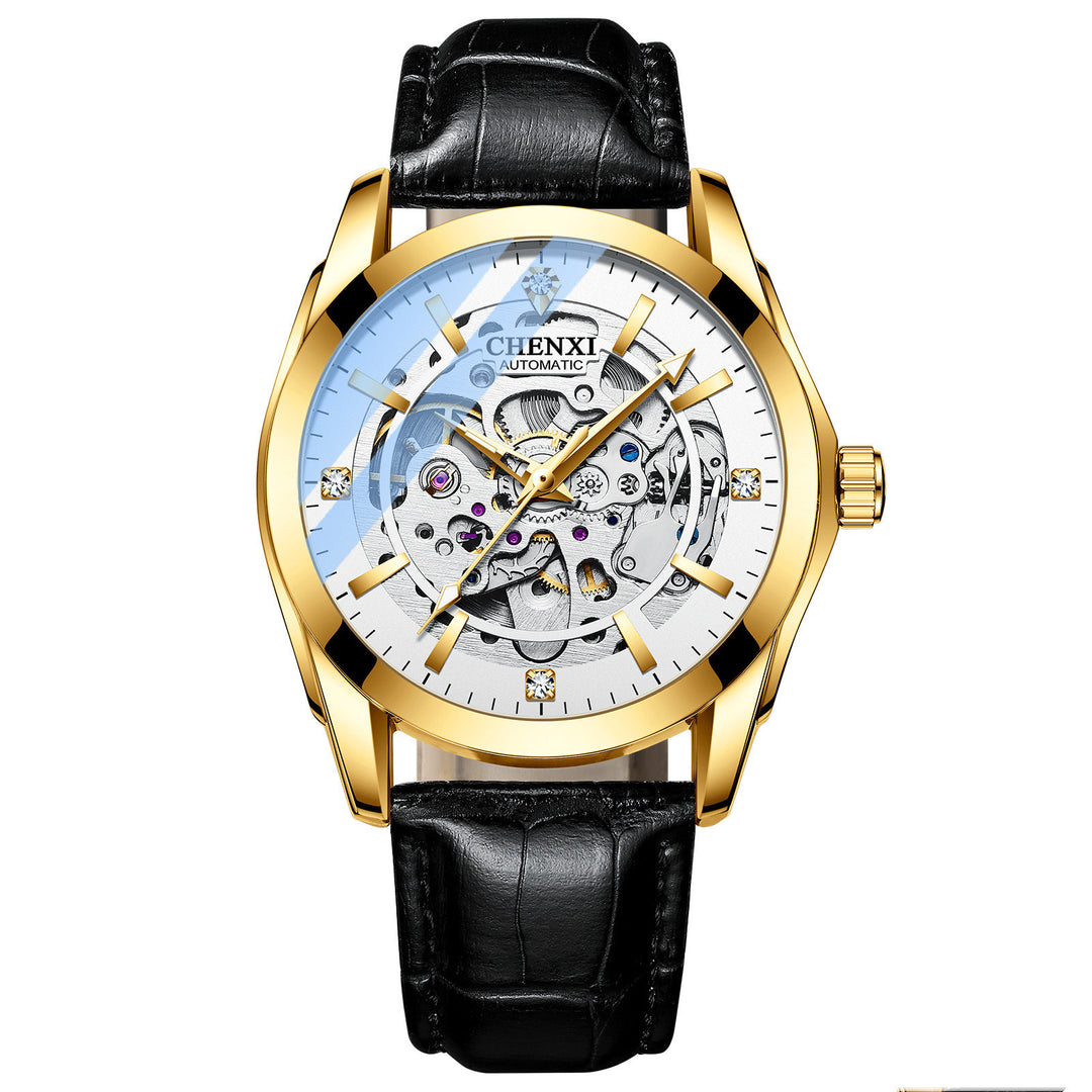 Automatic Mechanical Watch Male Leather Strap Hollow Luminous Waterproof Watch