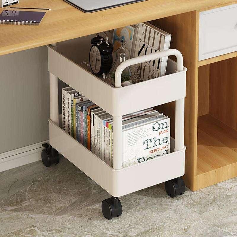 Compact 2-Tier Mobile Bookshelf Cart with Wheels