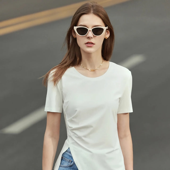 Minimalist Asymmetric O-Neck Short Sleeve Tee