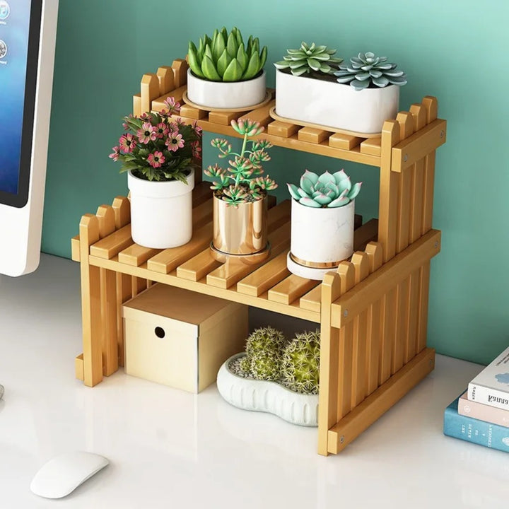 Wooden 2-Tier Indoor Plant Holder Shelf