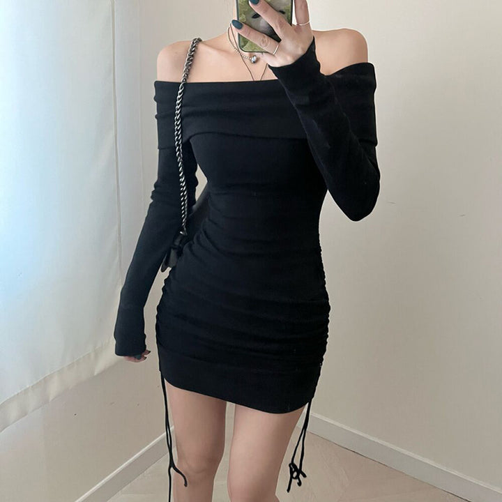 Hot Girl Wants To Close The Waist Knitted Long-sleeved Dress