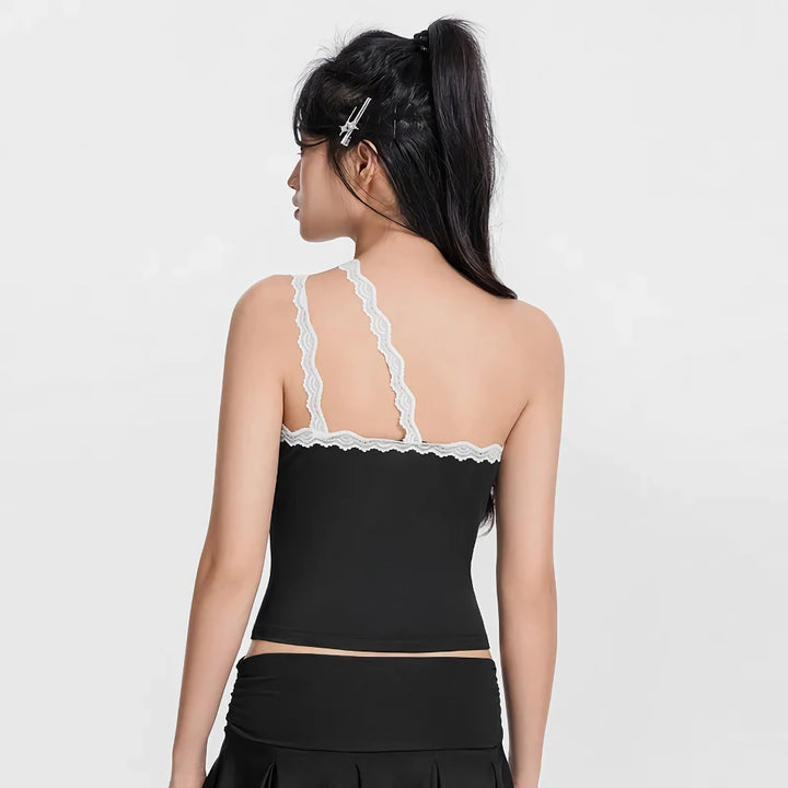 Summer Lace Trim Camisole Asymmetric Top