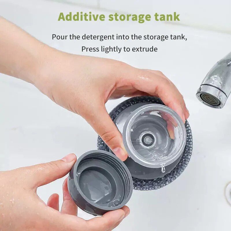 2-in-1 Kitchen Cleaning Brush with Soap Dispenser and Stainless Steel Scourer