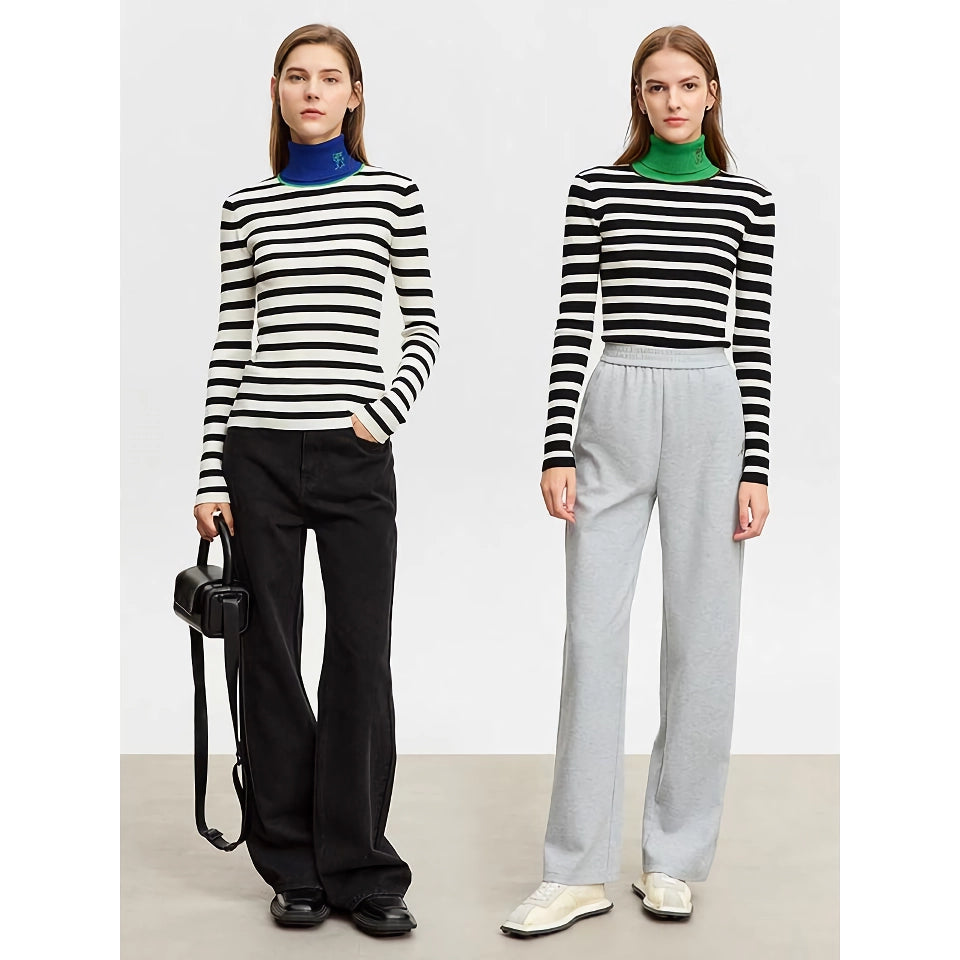 Minimalist Striped Turtleneck Sweater