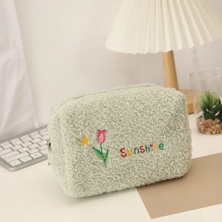 Cute Embroidered Flowers Cosmetic Bag