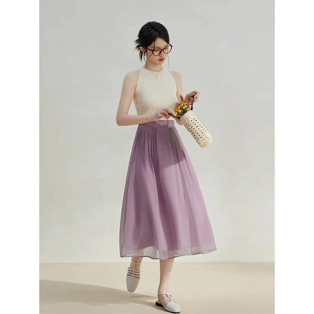 Elegant High-Waist A-Line Mid-Calf Skirt for Women