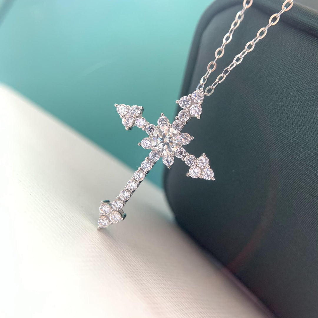 Mo Sang Stone Diamond Cross Pendant Necklace Female