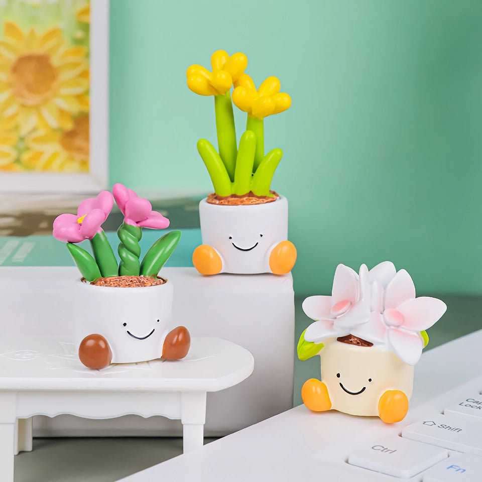 Cute Flower Pot Car Decoration – Cartoon Plant Ornament