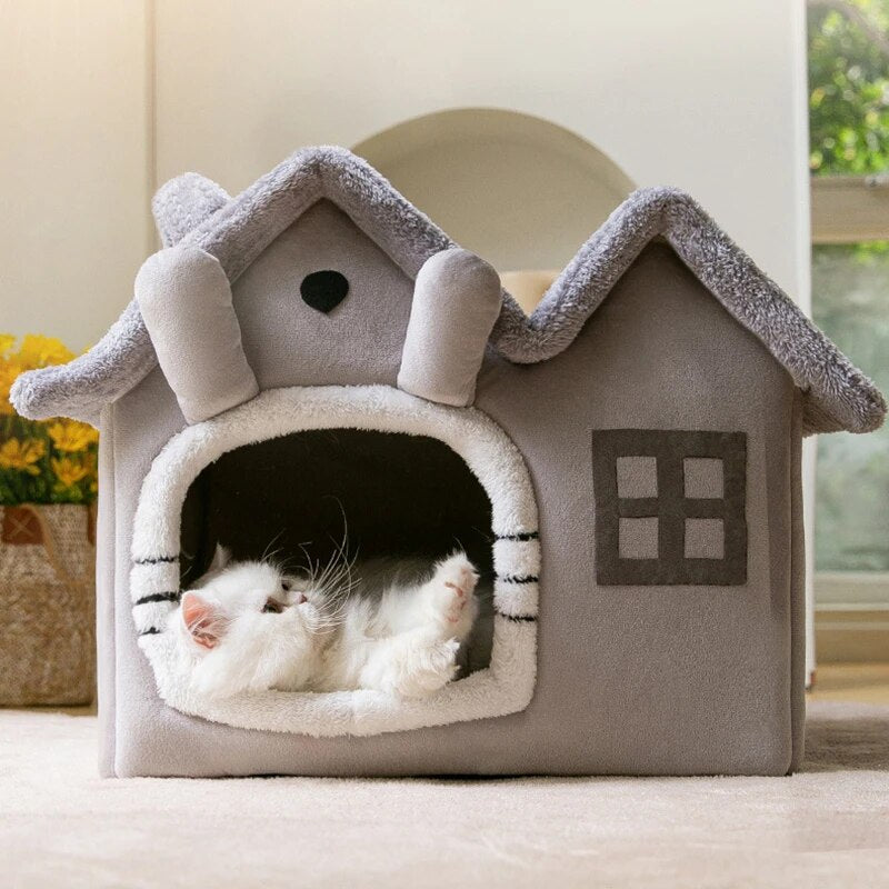 Foldable Winter Warm Cat House: Bed for Small Pets