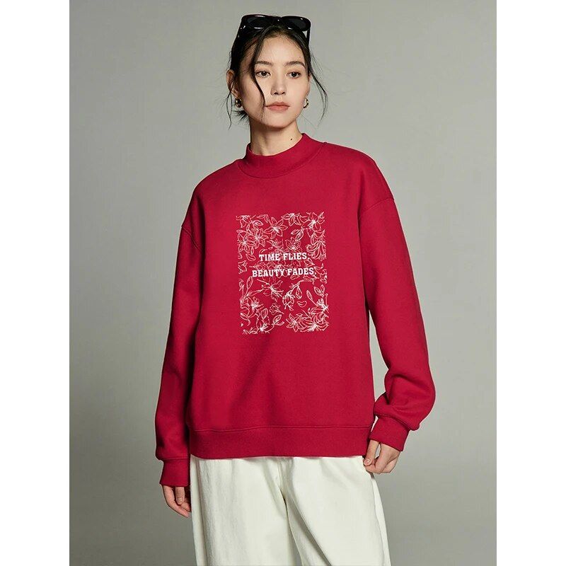 Winter Floral Print Plush Sweatshirt for Women