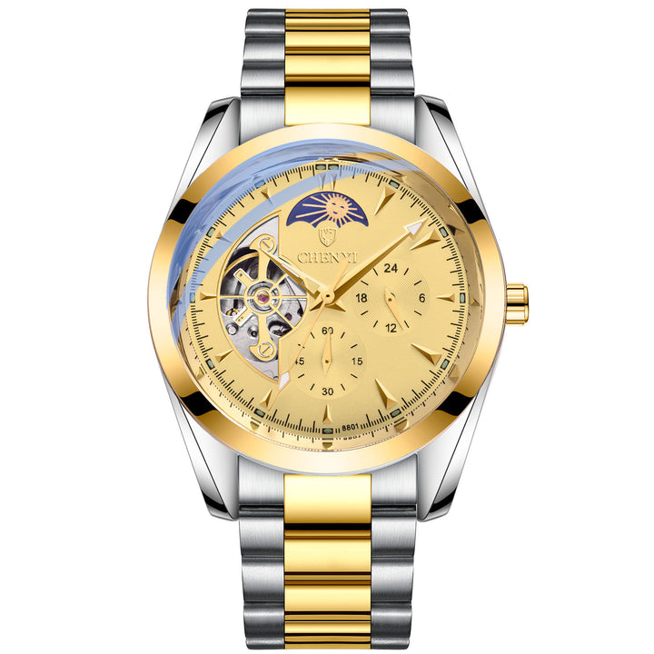 Men's Hand Waterproof Sun  Moon And Stars Automatic Hollow Mechanical Watch