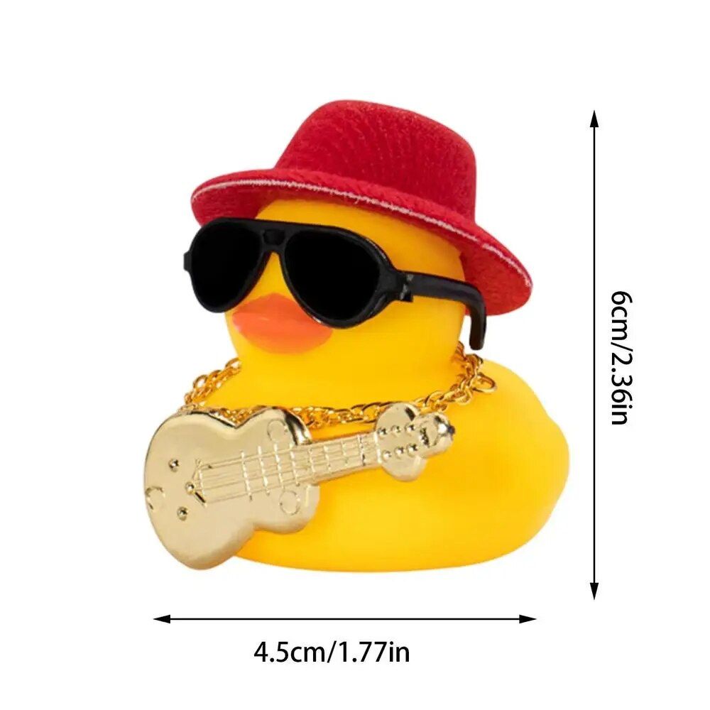 Mini Rubber Duck Car Ornaments Dashboard Interior Decor Cowboy Hat Duck With Scarf Sunglasses Kids Toys Gifts Car Accessories