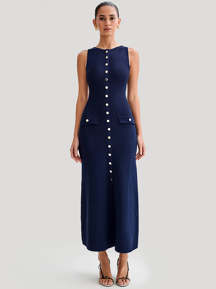 Elegant Sleeveless Buttoned Maxi Dress for Women