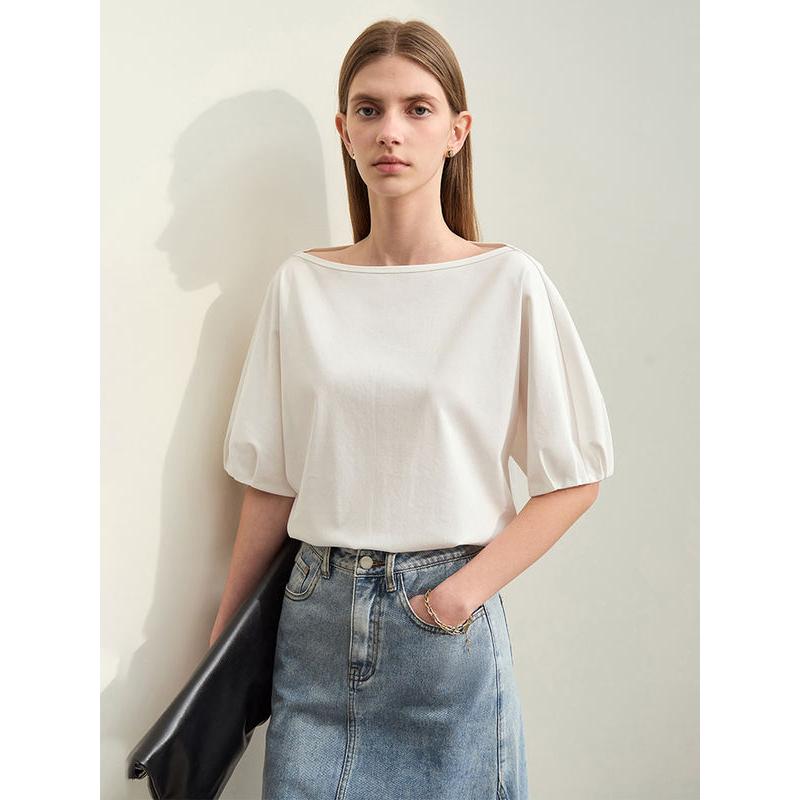 Summer Casual Slash Neck Lantern Sleeve Top