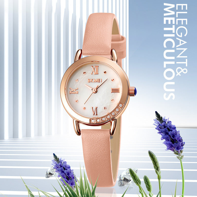 Small Strap Exquisite Waterproof Ladies Hand Quartz Round Female Student Leather Small Round Watch