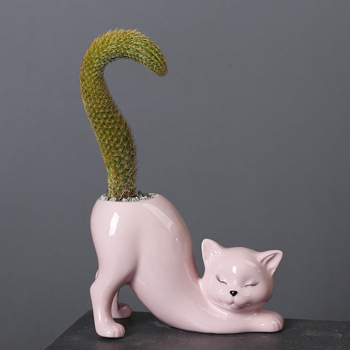 Cute Cartoon Cat Tail Porcelain Flower Pot Vase