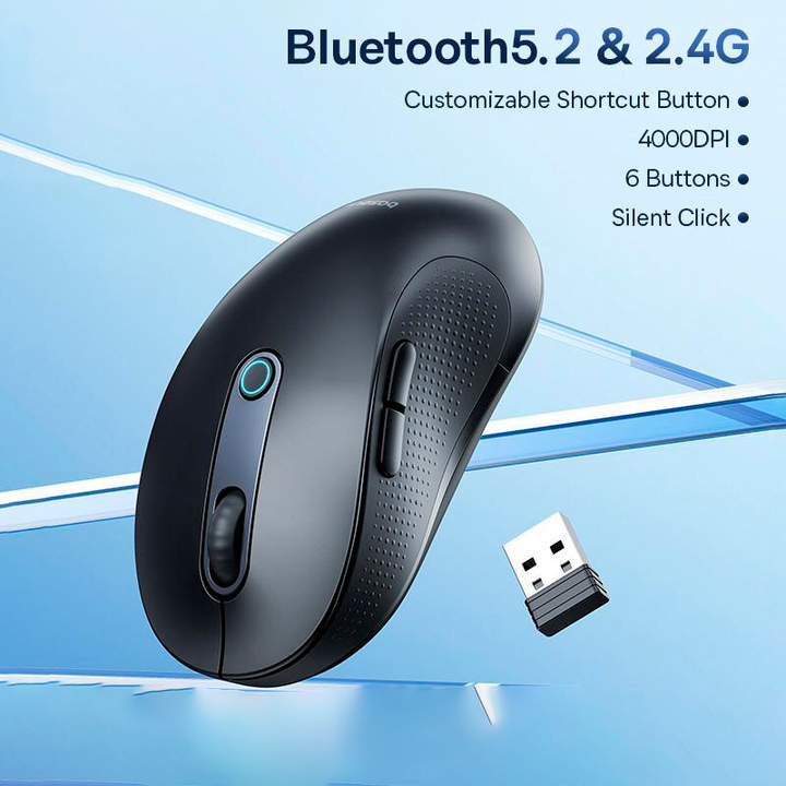 Wireless Bluetooth 5.2 Mouse 4000DPI - Ergonomic Design with 6 Quiet Buttons for Multi-Device Compatibility