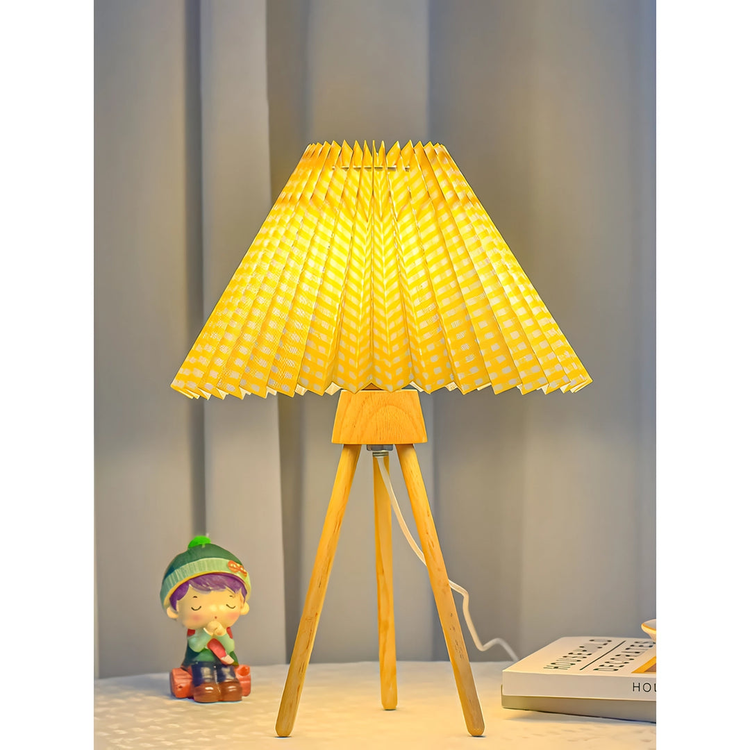 Wood USB Table Lamp with Adjustable Brightness for Bedside and Desk