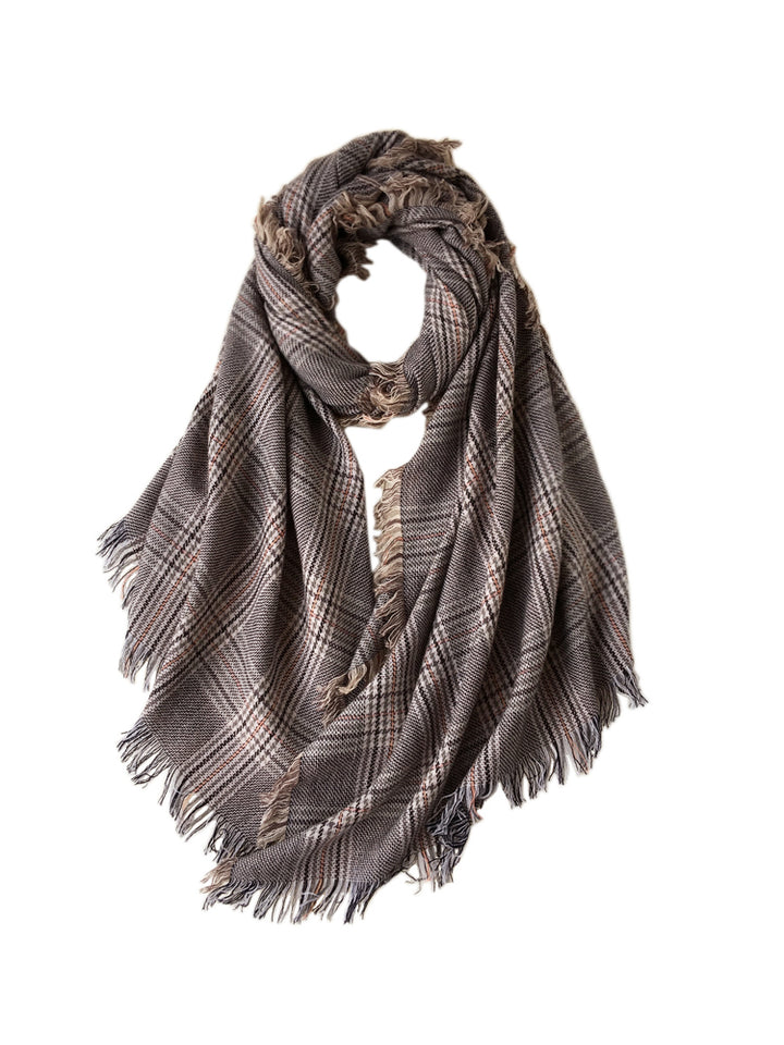 Designer Plaid Wool Houndstooth Scarf for Women - Luxury Lambwool Pashmina Shawl