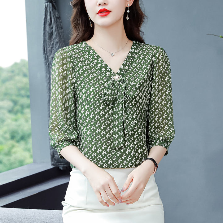 Women's Chiffon Chiffon Fashion Western V-neck Top Small Shirt