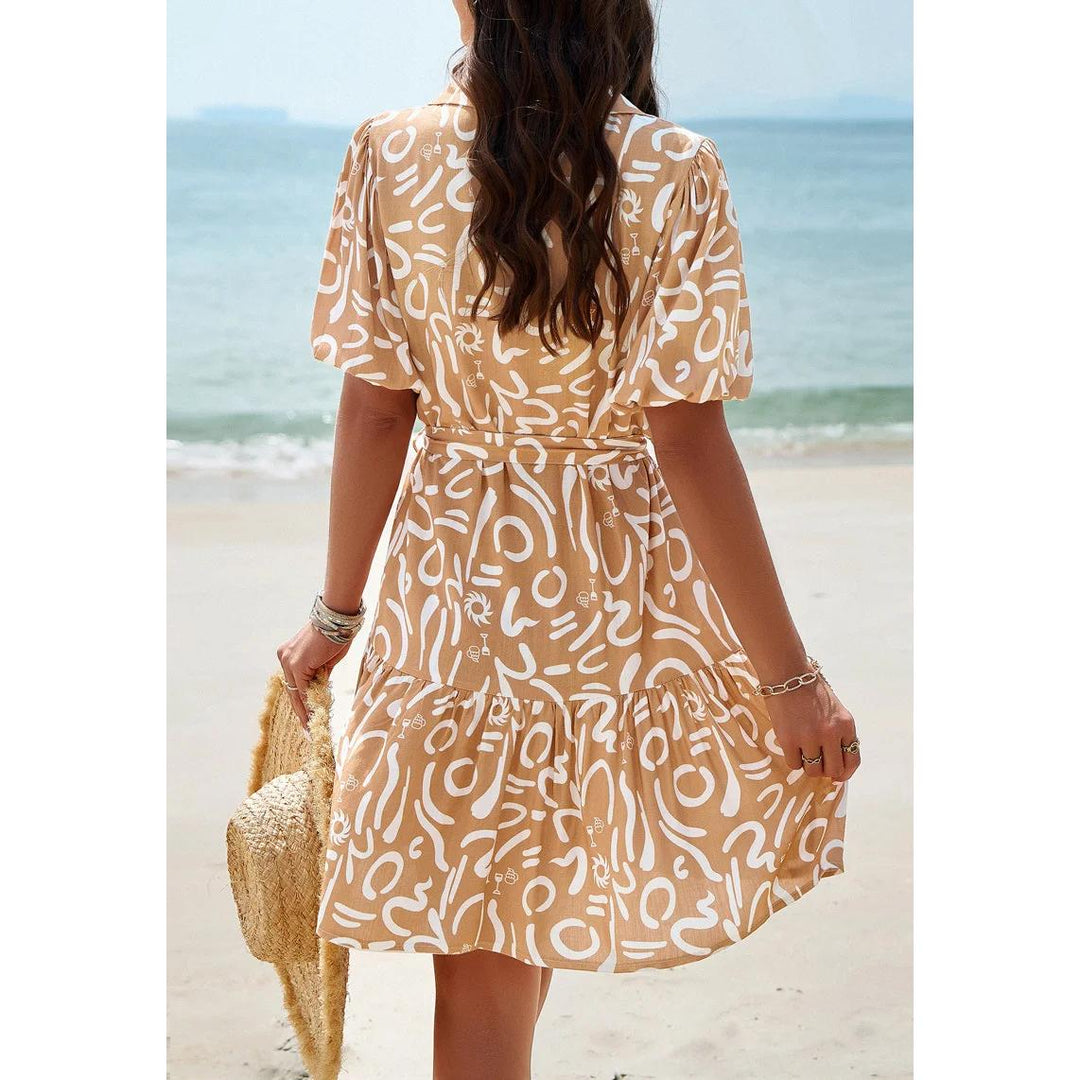 Elegant Printed Short Sleeved Dress for Spring/Summer