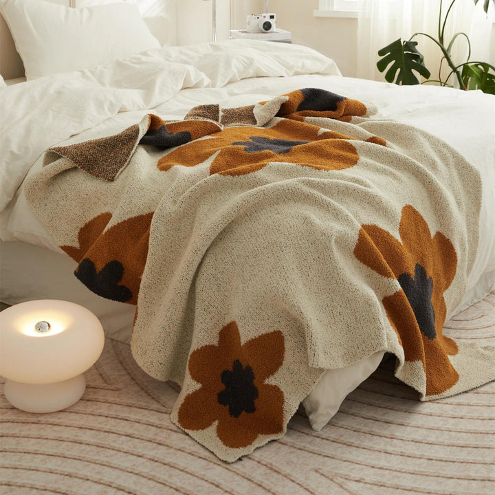 Cozy Floral Knitted Throw Blanket