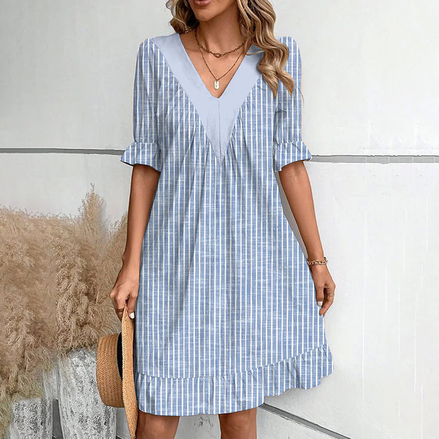 Fashion V-neck Loose Short Sleeve Dress