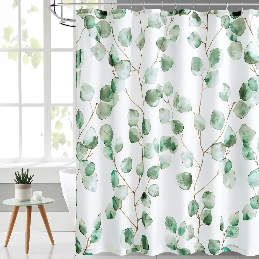 Green Leaves Waterproof Bath Curtain