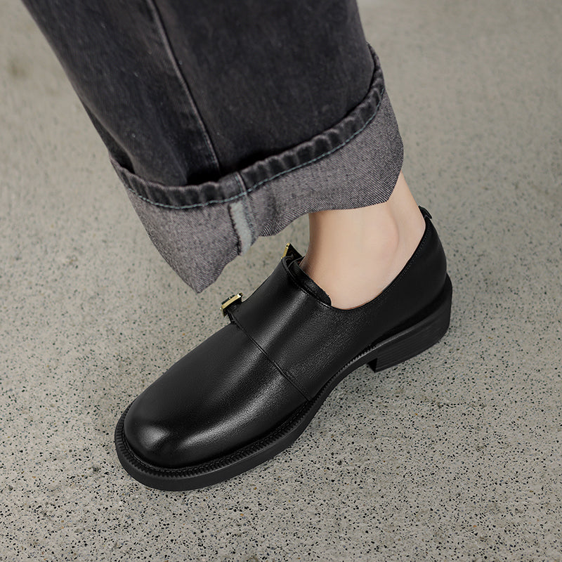 2024 Vintage Women's Cowhide Leather Low Heel Slip-On Shoes