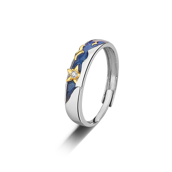 Blue Starry Sky Couple Ring Male And Female Pair Opening Fashion Small