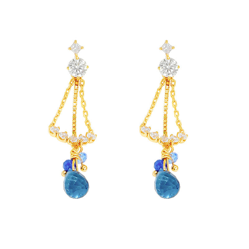 S925 Silver Plated 14K Gold Lapis Lazuli Light Blue Zirconium Earrings