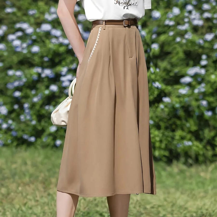 French Style High Waist Embroidery A-Line Skirt