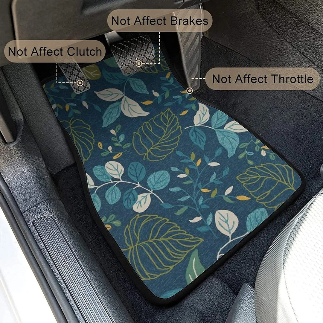 Universal Blue Floral Print Car Floor Mats Set
