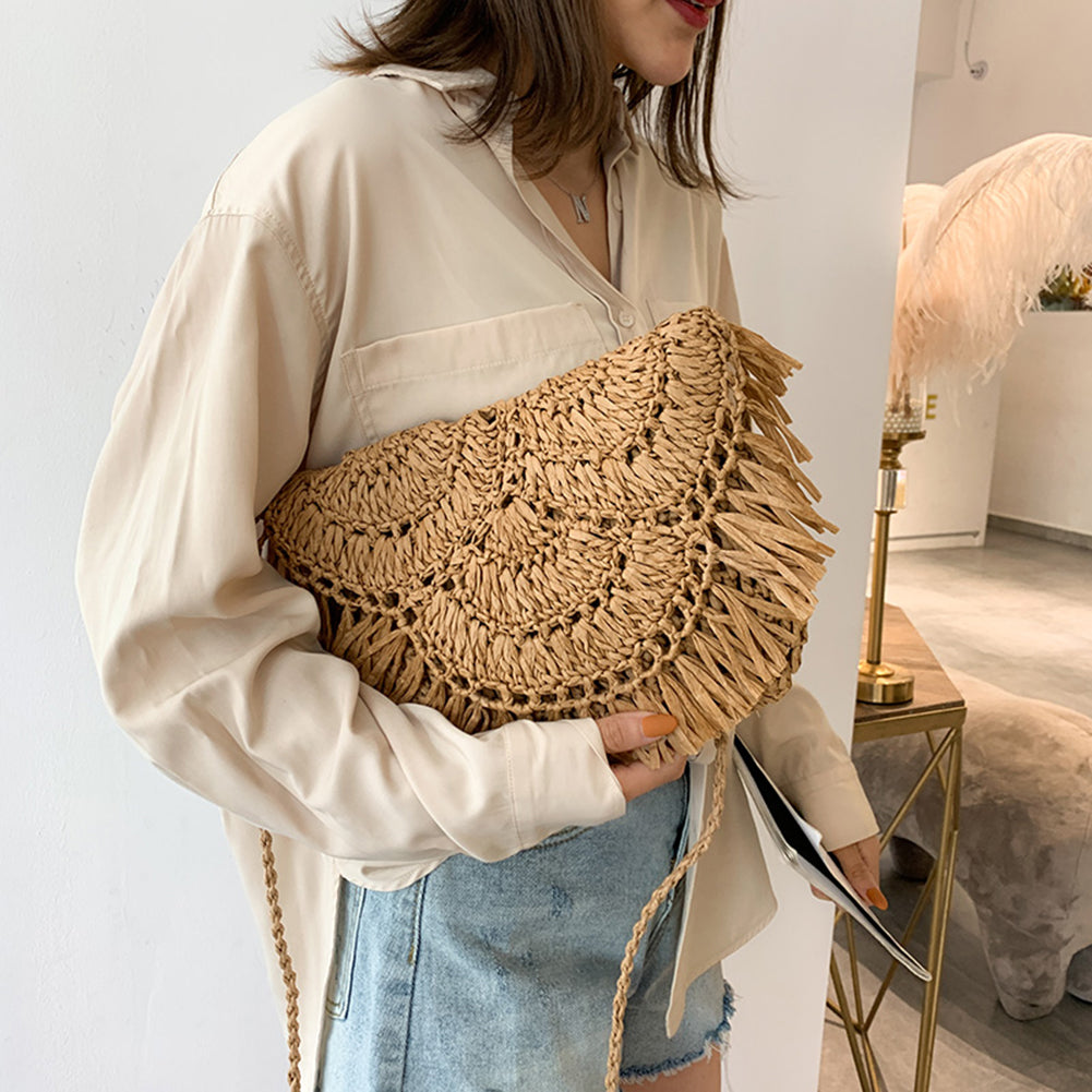 Handwoven Tassel Straw Crossbody Bag