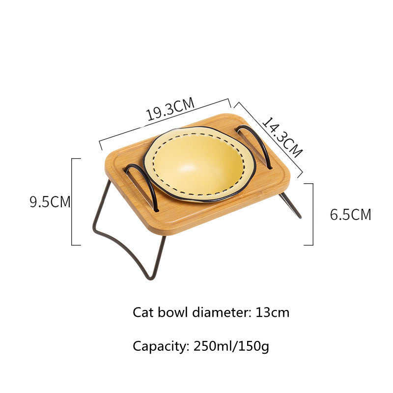 Ceramic Dog & Cat Bowl with Wood Stand