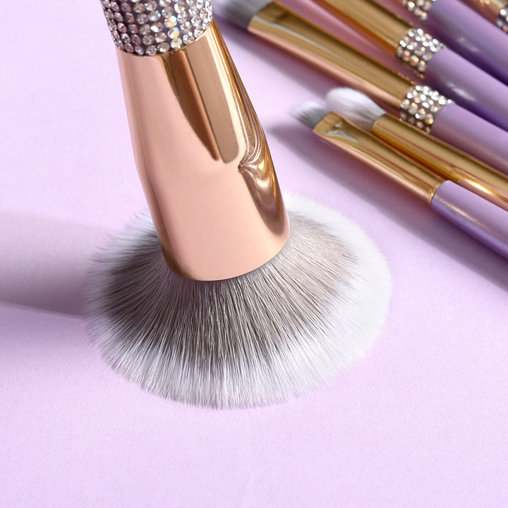 10 Lilac Purple Makeup Brush Set With Diamond