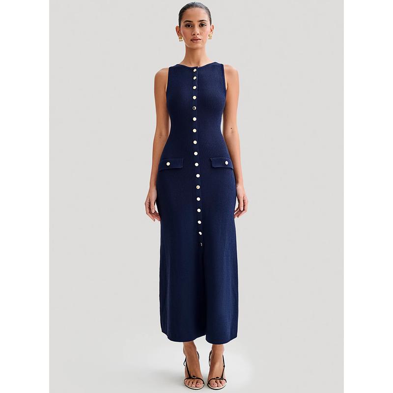 Elegant Sleeveless Buttoned Maxi Dress for Women