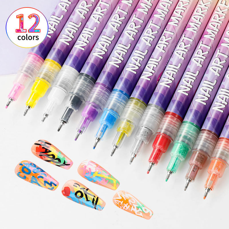 Nail Art Graffiti Pen 12 Colors Acrylic Paint Painted