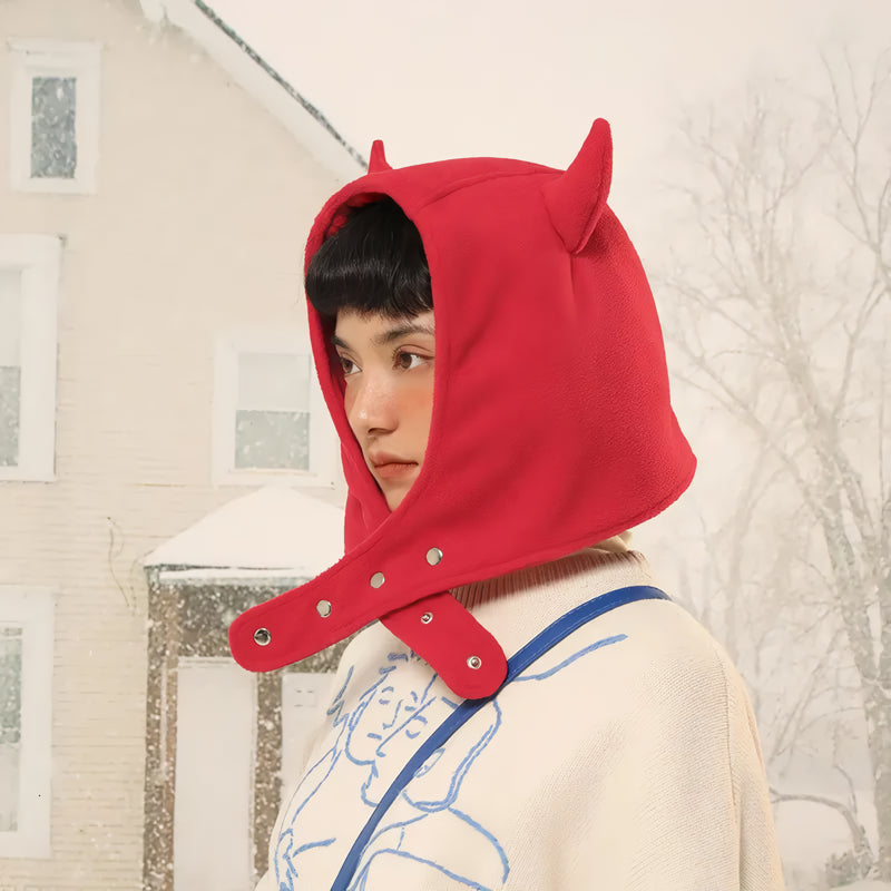 Women's Winter Plush Bomber Hat with Devil Ear Design and Ear Protection