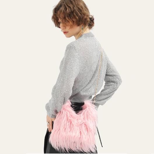 Plush Faux Fur Bucket Bag