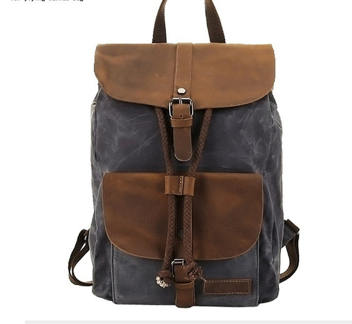 Waterproof Outdoor Travel Crazy Horse Leather Casual Nylon Men's Backpack Canvas Bag