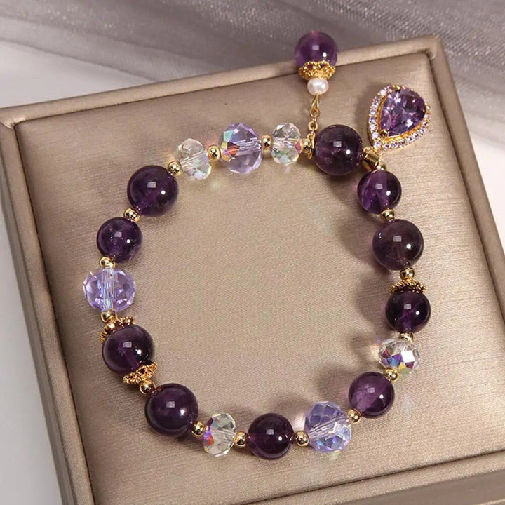 Enchanting Natural Amethyst and Water Drop Pendant Bracelet