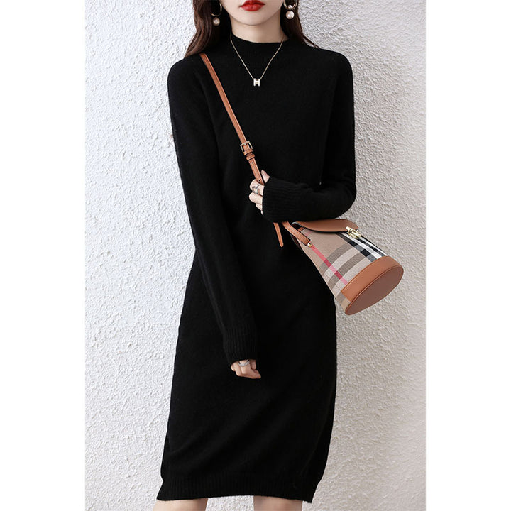 Autumn And Winter Half-high Collar Integrated Molding Woolen Dress