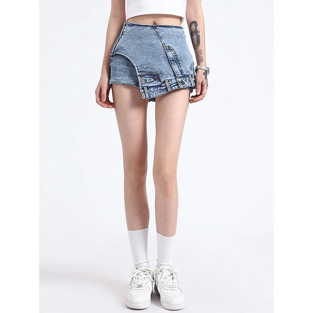 High-Waist Patchwork Denim Shorts for Women