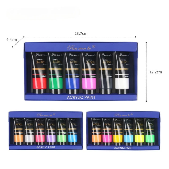 6-Color Acrylic Paint Set – Metallic & Fluorescent, 45ML Bottled Paint for DIY Art & Graffiti