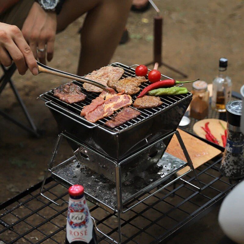 Compact Stainless Steel Portable Folding BBQ & Grill - Ideal for Camping and Outdoor Cooking